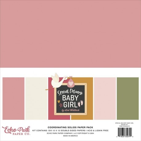 Echo Park Special Delivery Baby Girl Coordinating Solids Paper Pack 30x30cm