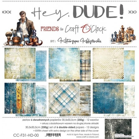 Craft o' Clock Hey, Dude! Paper Collection Set 30x30cm 6fg