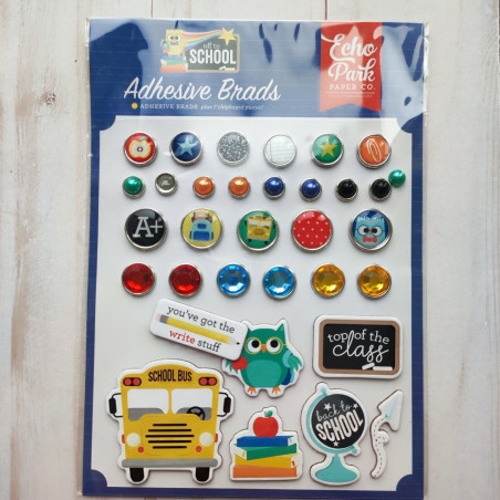 Echo Park Off To School Adhesive Brads 25pz+7 Chipboard