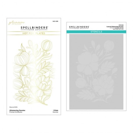 Spellbinders Glimmering Peonies Glimmer Hot Foil Plate and Stencil BUNDLE