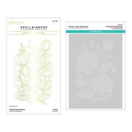 Spellbinders Glimmering Peonies Glimmer Hot Foil Plate and Stencil BUNDLE