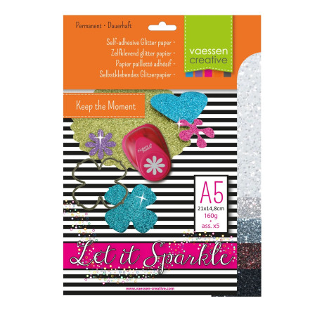 Florence Carta Glitterata Adesiva A5 x5 Black