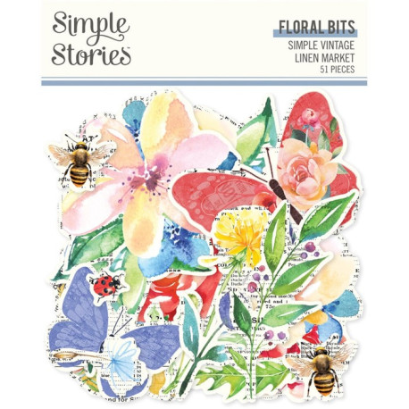 Simple Stories Simple Vintage Linen Market Floral Bits & Pieces 51pz