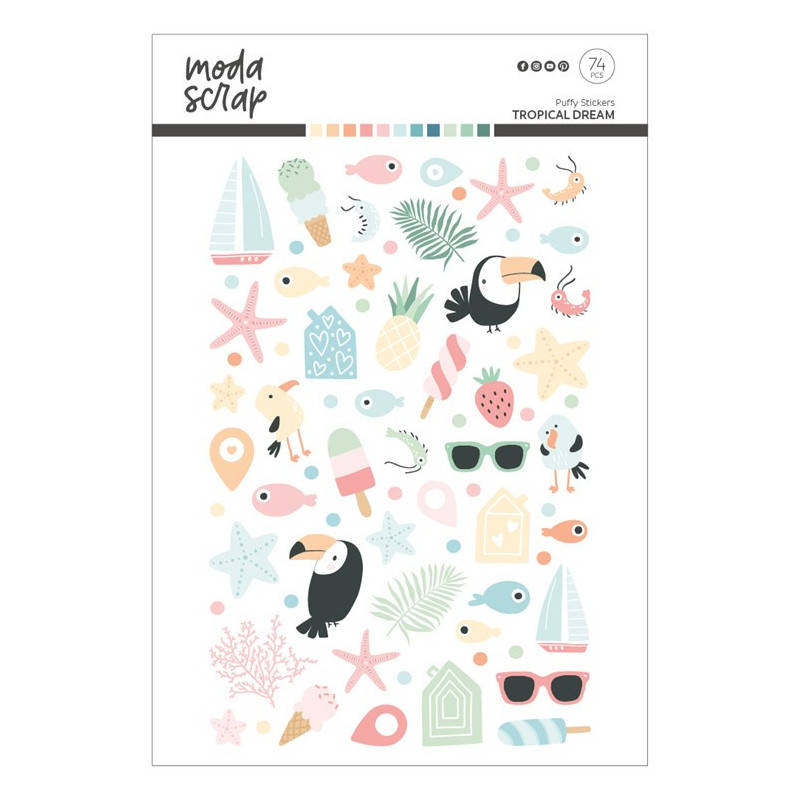 MODASCRAP PUFFY STICKERS TROPICAL DREAM 74pz