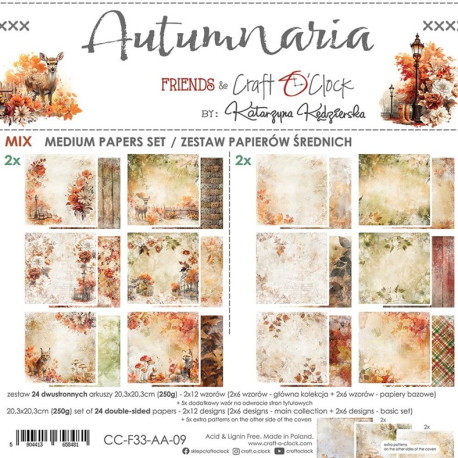 Craft o' Clock Autumnaria Paper COLLECTION and BASIC designs Set 20x20cm 24fg