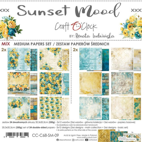 Craft o' Clock Sunset Mood Paper COLLECTION and BASIC designs Set 20x20cm 24fg