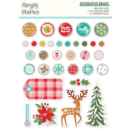 Simple Stories Snow Pine Lodge Decorative Brads 33pz