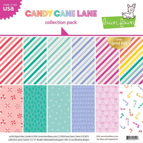 LAWN FAWN Candy Cane Lane Paper Pack 30x30m CON FOIL ORO