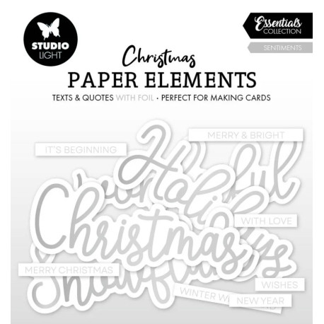 StudioLight Christmas Paper Elements Sentiments - Silver Foil