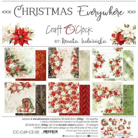 Craft o' Clock Christmas Everywhere Paper Collection Set 30x30cm 6fg