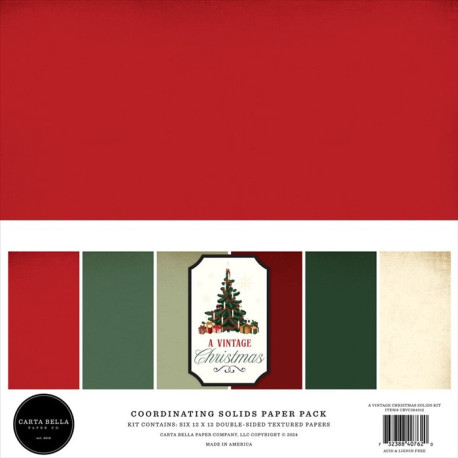 Carta Bella A Vintage Christmas Coordinating Solids Paper Pack 30x30cm