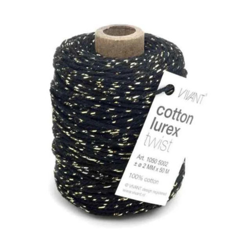 Vivant Cord Cotton Lurex Cord BLACK 50 MT 2MM