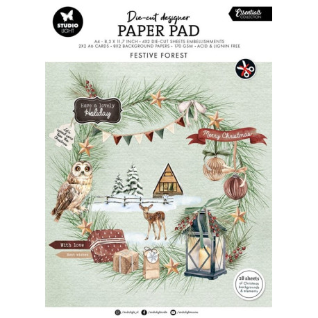 Studio Light Essentials Die-Cut Designer Paper Pad A4 Festive Forest nr.219