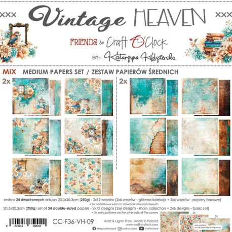 Craft o' Clock Vintage Heaven Paper COLLECTION and BASIC designs Set 20x20cm 24fg