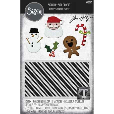 Sizzix 2-D Texture Fades Embossing Folder w/5PK Thinlits Set - Vault Side-Order Christmas Minis by Tim Holtz 666863