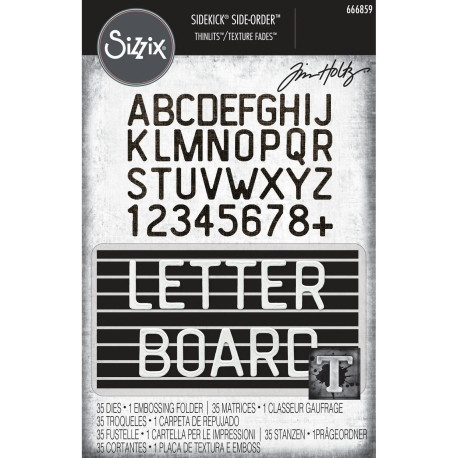 Sizzix 2-D Texture Fades Embossing Folder w/35PK Thinlits Set - Vault Side-Order Letterboard by Tim Holtz 666859