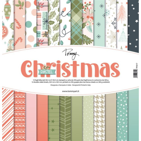 Tommy paper pack – Pastel Christmas 12 fogli bifacciali da 250g + 2 fogli speciali da 300g