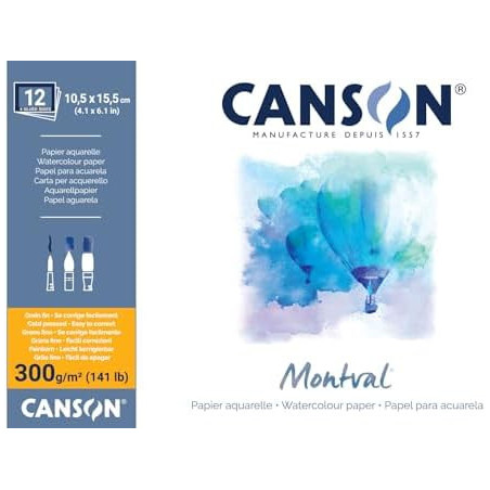 Blocco Carta Acquerello CANSON Montval 10,5x15,5 cm  300 gr