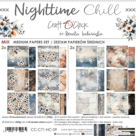 Craft o' Clock Nighttime Chill Paper COLLECTION and BASIC designs Set 20x20cm 24fg