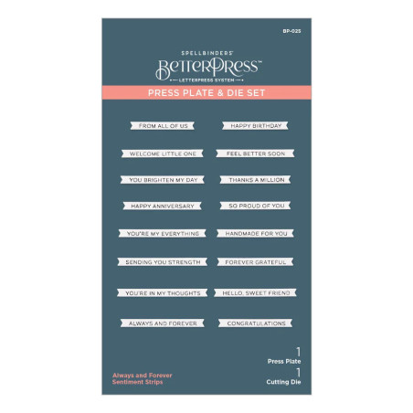 Spellbinders Always and Forever Sentiment Strips Press Plate & Die Set