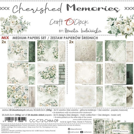 Craft o' Clock Cherished Memories Paper COLLECTION and BASIC designs Set 20x20cm 24fg