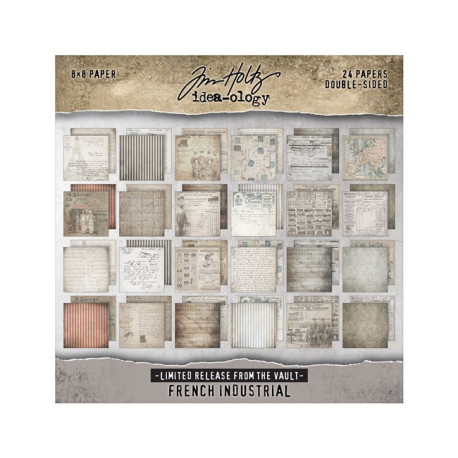 Tim Holtz Vault French Industrial Paper Stash 2025 20x20cm 24fg