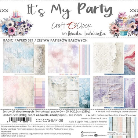 Craft o' Clock It’s My Party Basic Paper Set 20x20cm 24fg