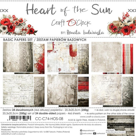 Craft o' Clock Heart of the Sun Paper COLLECTION and BASIC designs Set 20x20cm 24fg