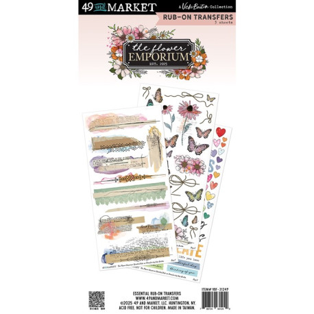 49 and Market The Flower Emporium Rub-On Transfer Set 3 fogli