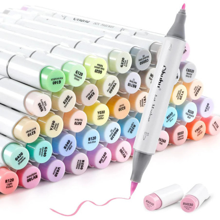 Ohuhu Honolulu 48 Pastel Colors Dual Tips Alcohol Art Markers