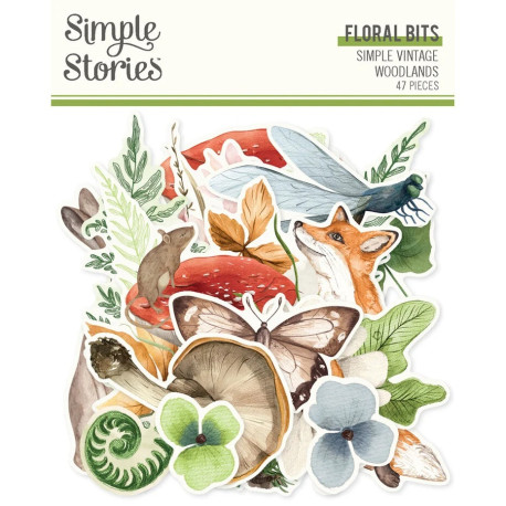 Simple Stories Simple Vintage Woodlands Floral Bits & Pieces 33pz