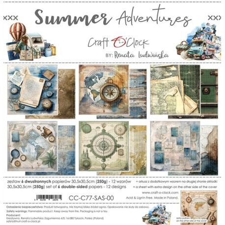 Craft o' Clock Summer Adventures Paper Collection Set 30x30cm 6fg