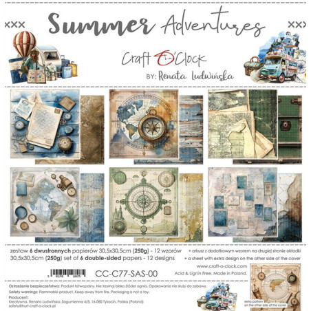 Craft o' Clock Summer Adventures Paper Collection Set 30x30cm 6fg
