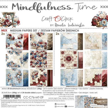Craft o' Clock Mindfulness Time Paper COLLECTION and BASIC designs Set 20x20cm 24fg