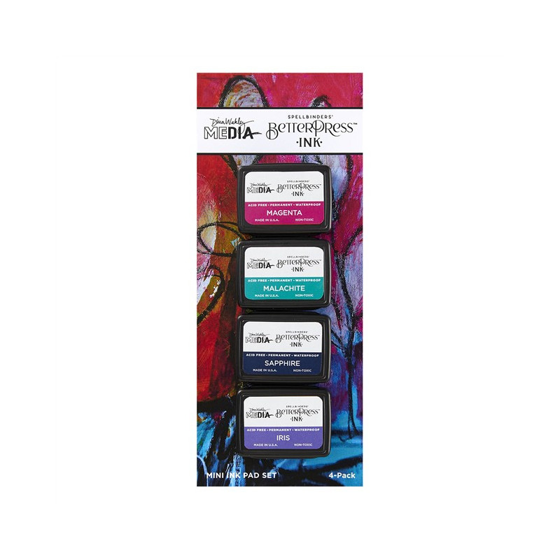 Spellbinders Happy BetterPress Ink Mini Set by Dina Wakley 4pezzi