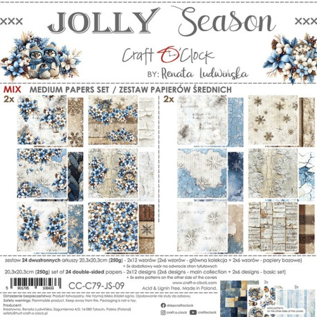 Craft o' Clock Jolly Season Paper COLLECTION and BASIC designs Set 20x20cm 24fg