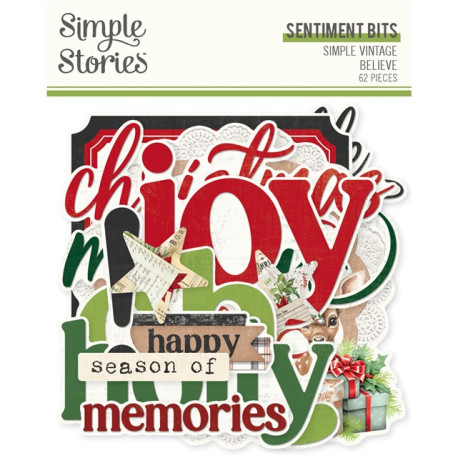 Simple Stories Simple Vintage Believe Sentiments Bits & Pieces 62pz