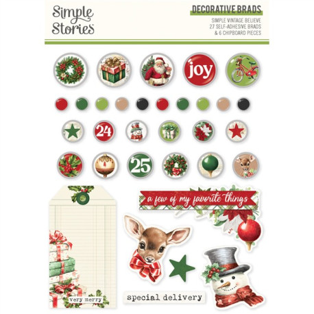 Simple Stories Simple Vintage Believe Decorative Brads 33pz