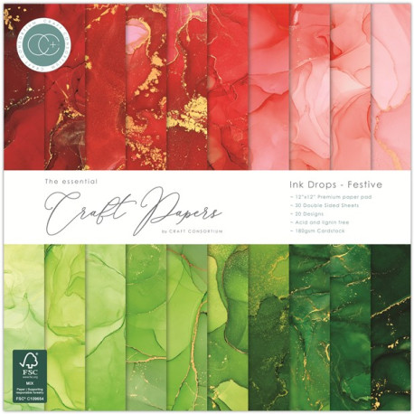 Craft Consortium Essential Craft Papers Ink Drops Festive Paper Pad 30x30cm