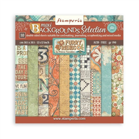 Stamperia Furry Friends MAXI Backgrounds Paper Pack 30x30cm