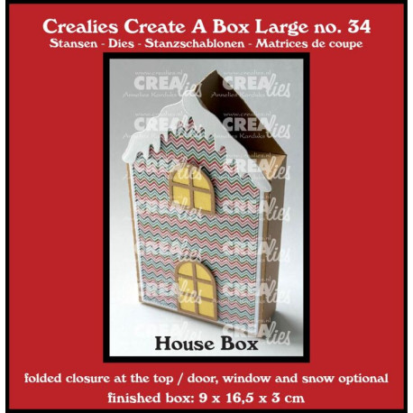 Crealies Create A Box No. 34 LARGE Flat Box House with Door Window & Snow