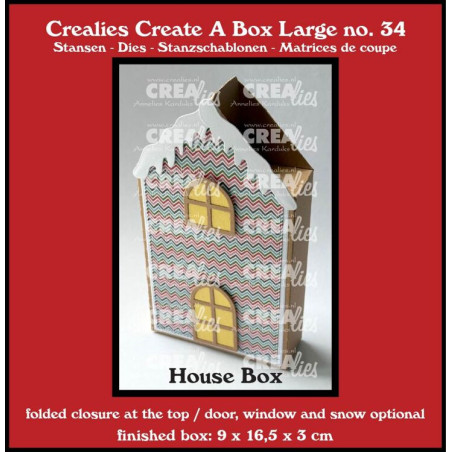 Crealies Create A Box No. 34 LARGE Flat Box House with Door Window & Snow