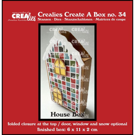 Crealies Create A Box No. 34 MEDIUM Flat Box House with Door Window & Snow