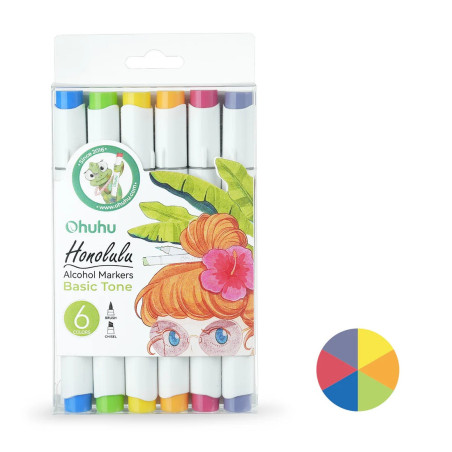 Ohuhu Honolulu BASIC TONE 6 Colors Dual Tips Alcohol Art Markers