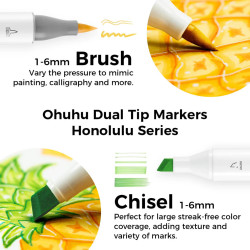 Ohuhu Honolulu BASIC TONE 6 Colors Dual Tips Alcohol Art Markers