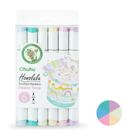 Ohuhu Honolulu PASTEL TONE 6 Colors Dual Tips Alcohol Art Markers