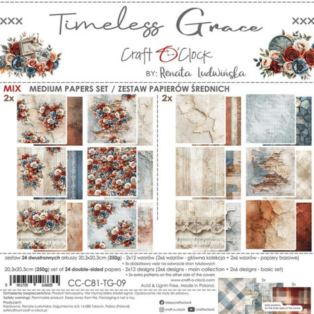 Craft o' Clock Timeless Grace Paper COLLECTION and BASIC designs Set 20x20cm 24fg