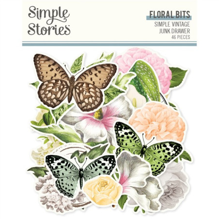 Simple Stories Simple Vintage Junk Drawer Floral Bits & Pieces 46pz