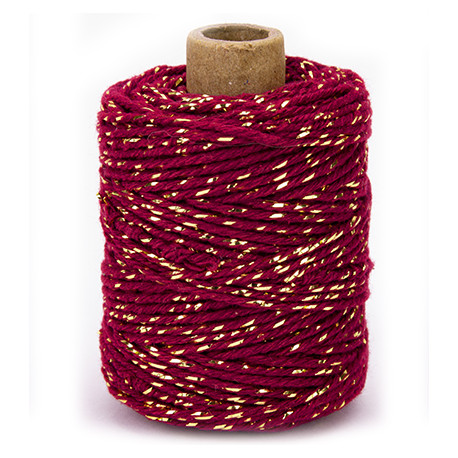 Vivant Cord Cotton Lurex Twist Bordeaux and Gold 50 MT 2MM