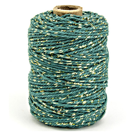 Vivant Cord Cotton Lurex Twist Common Teal and Gold 50 MT 2MM